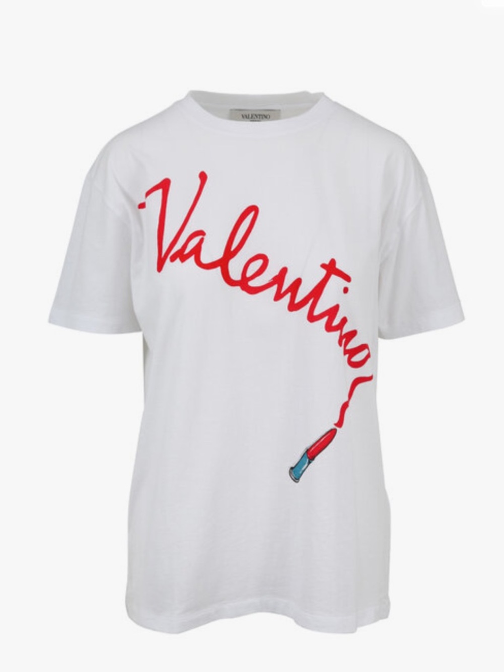 Valentino White Tee with Red Lipstick Graphic